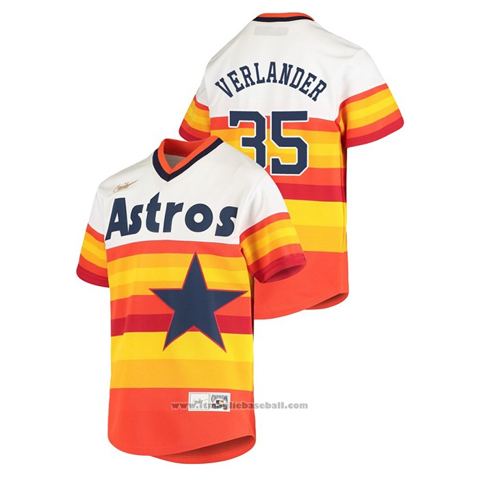 Maglia Baseball Bambino Houston Astros Justin Verlander Cooperstown Collection Home Bianco Arancione
